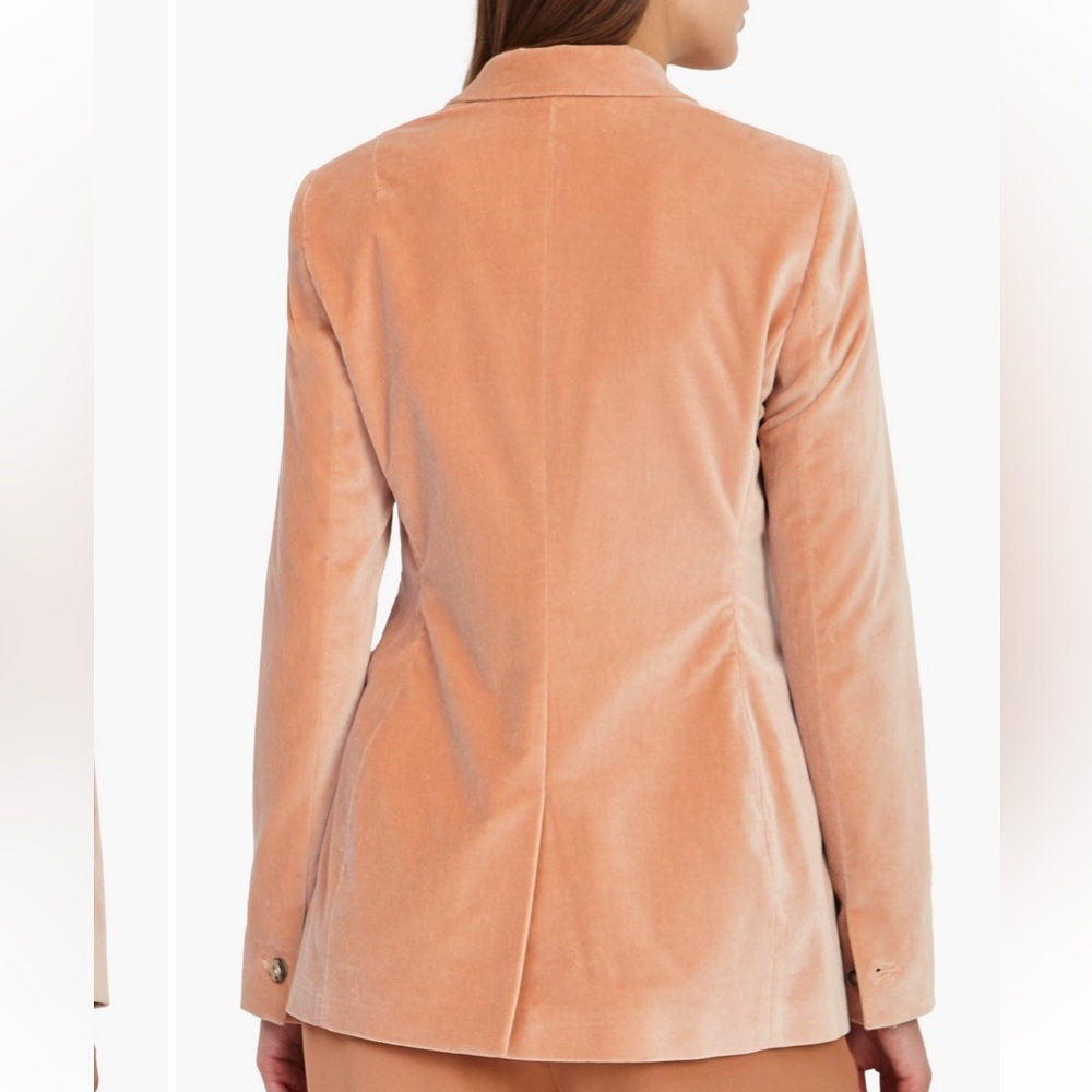 Reiss Aubrie Velvet Double Breasted Blazer Jacket in Peach - Picture 2 of 14
